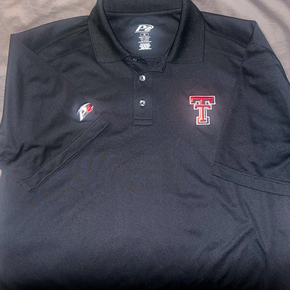 New Men’s Black P2 Texas Tech Red Raider Polo Dress Shirt Size Mens Medium!